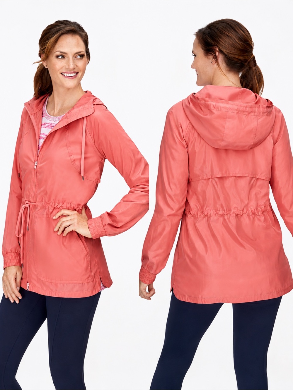 T by Talbots  Pink lightweight 
Hooded Cinched Waist Woven jacket size P